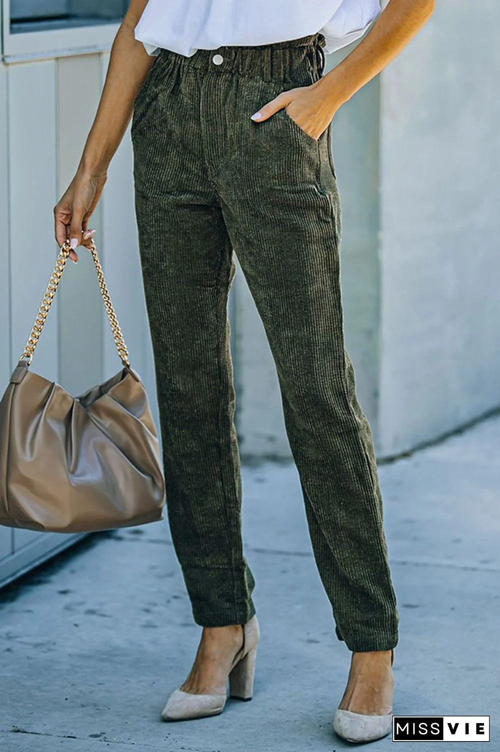 Casual Solid Split Joint Pocket Pencil Solid Color Bottoms