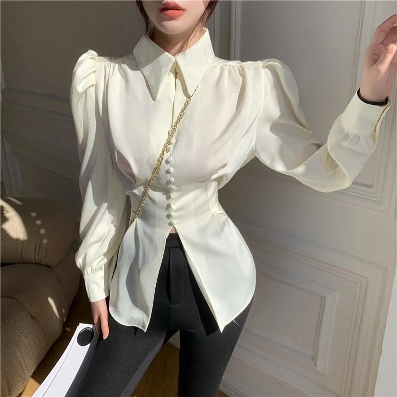 Casual Chiffon Blouse and Tops Women 2022 Autumn Fashion Design Elegant Puff Sleeve Shirts Ladies French Bow Korean Style