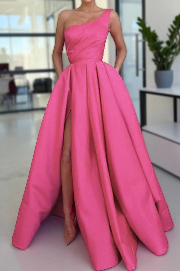 Ovlias Charming One shoulder Split Ball Gown Tailored Sleeveless Prom Dress LY0439