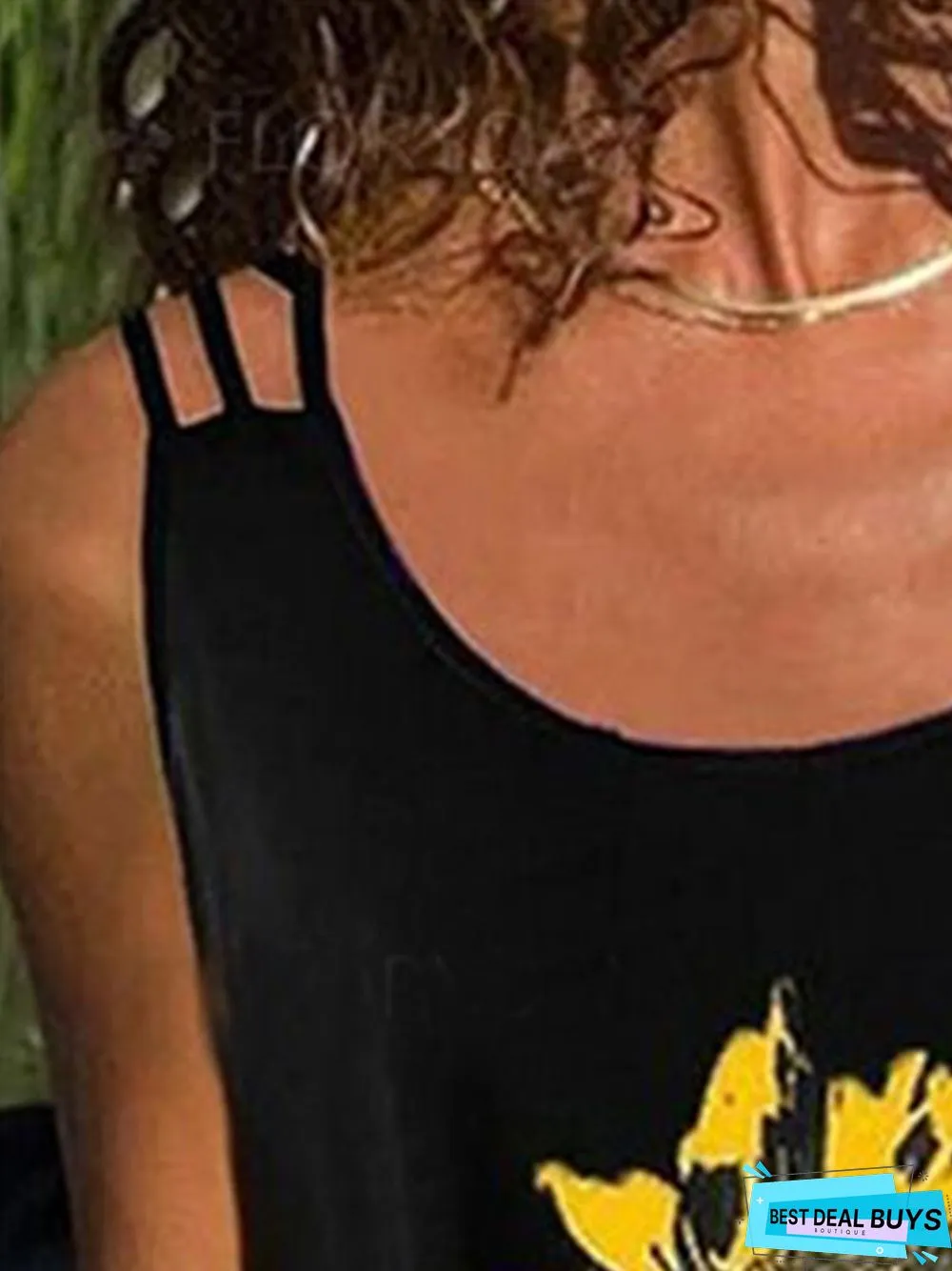Black Floral Sleeveless Floral-Print T-shirt