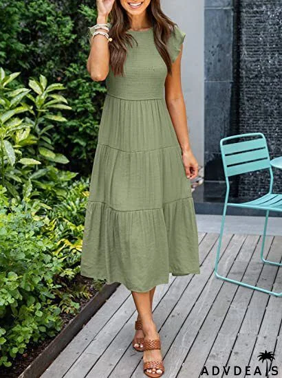 Women's Summer Casual Flutter Short Midi Dress