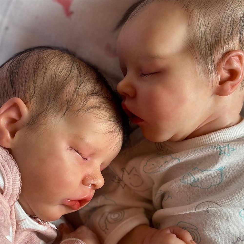 17'' Real Lifelike Twins Boy and Girl Sleeping Reborn Soft  Silicone Baby Doll Damane and Sofueh, Beautiful Baby Gift 2023