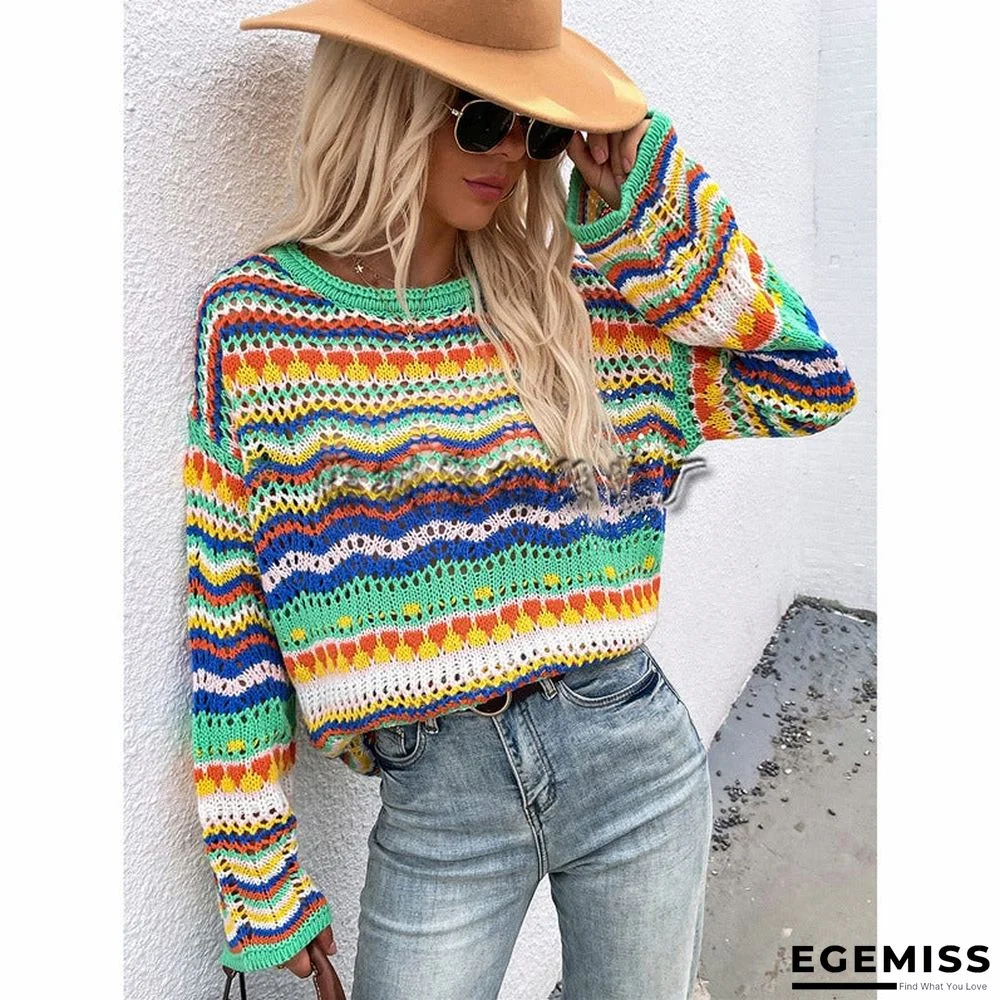 Autumn/Winter's New Stitched Loose-fitting Round-neck Striped Sweater | EGEMISS