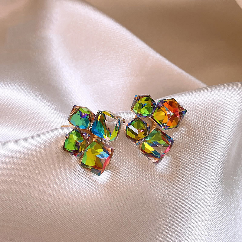 Megaarcadee Y2K Colorful Square Crystal Geometric Earrings for Women Girls Different Angles and Colors Unusual Design Luxury Jewelry