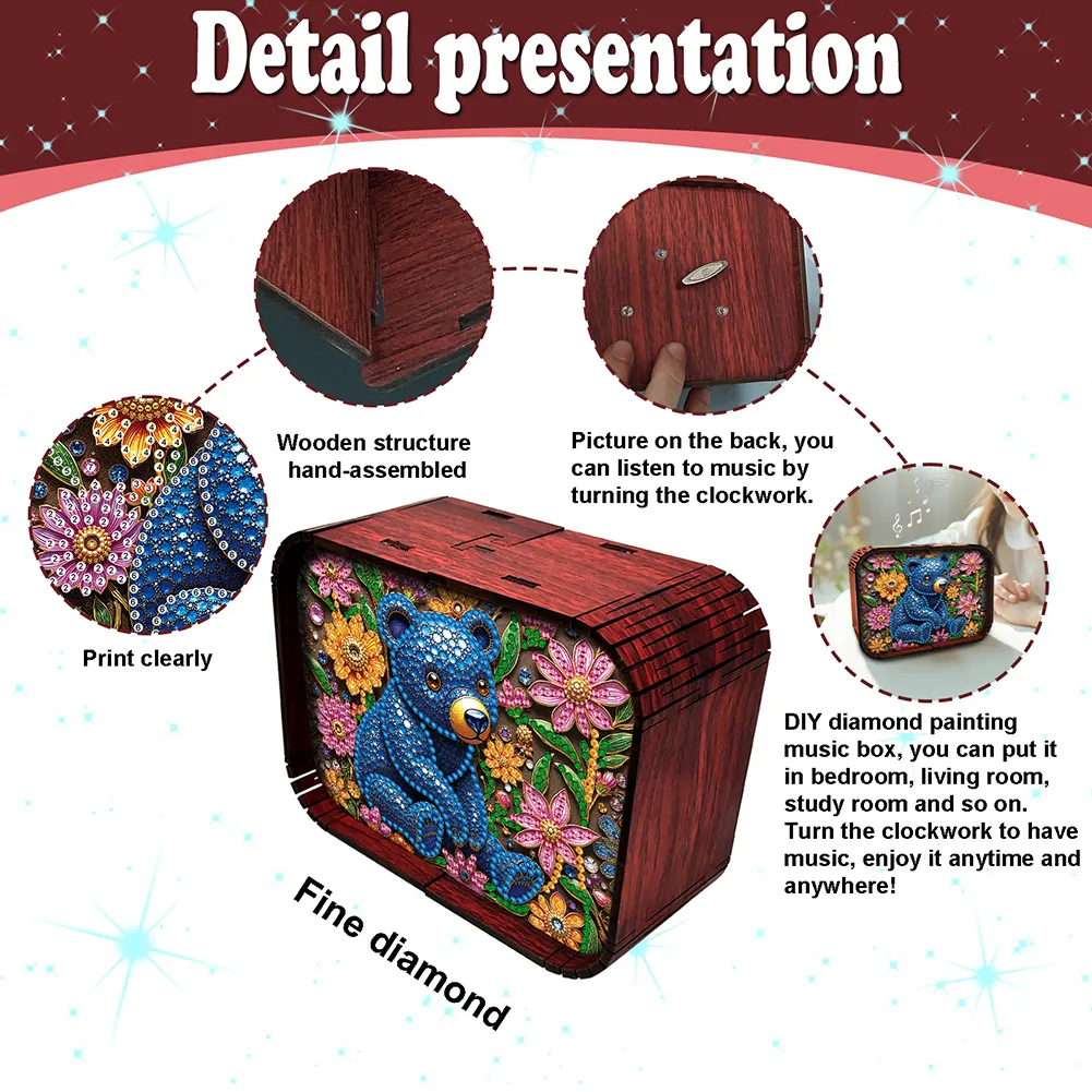 DIY Handcrafted Music Box Diamond Art Kits Music Home Bedroom Decor (Gem Bear)