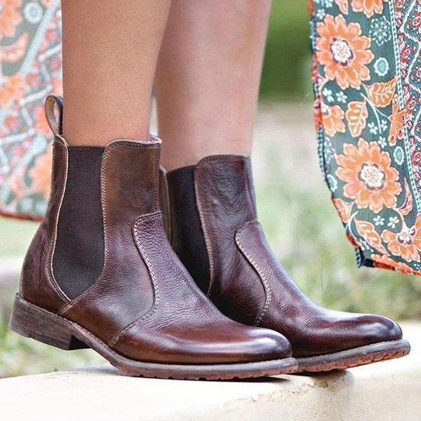 Vintage Low Heel Pull-on Ankle Boots