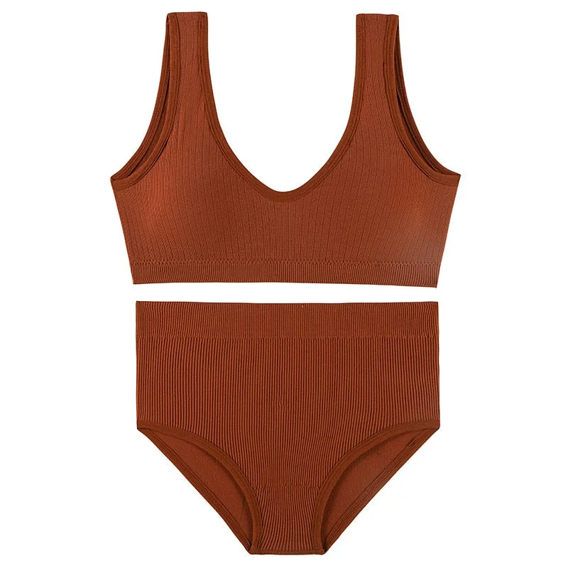 CINOON Sexy Seamless Lingerie Set Padded Bra Set Wireless Women's Underwear U-Shaped Backless Bralette Lingeries Soft Crop Top