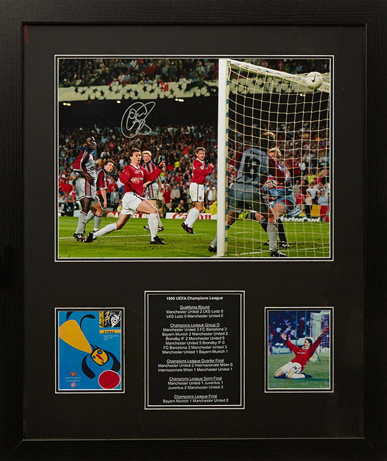 FRAMED SOLSKJAER SIGNED MANCHESTER UNITED CHAMPIONS LEAGUE 1999 Photo Poster painting COA PROOF