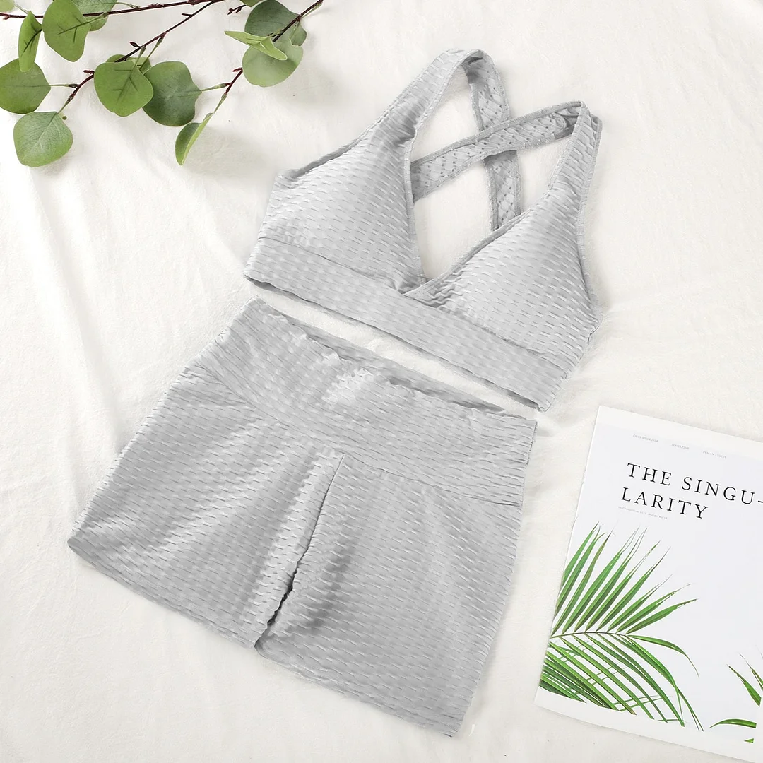 ATHVOTAR Two Piece Shorts Set Women Top and Pants Anti Cellulite Leggings High Waist 3 Piece Set Tracksuits Sweat Suits Women