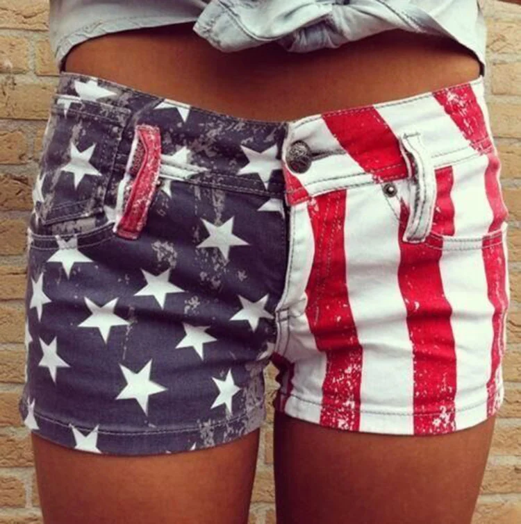 American Flag 4th Of July  Shorts Star Striped Ripped Hole Denim Shorts