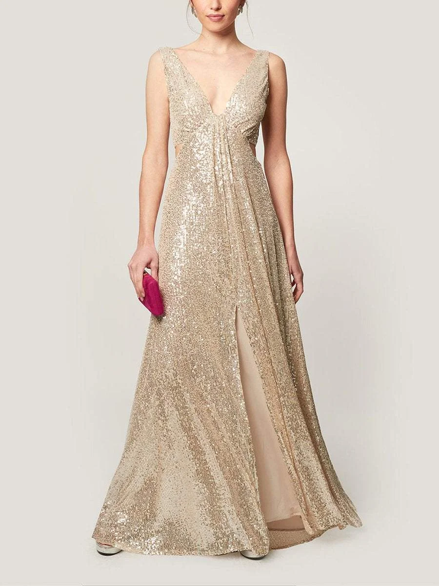 Elegant V-Neck Sleeveless Cutout Sequin Dress
