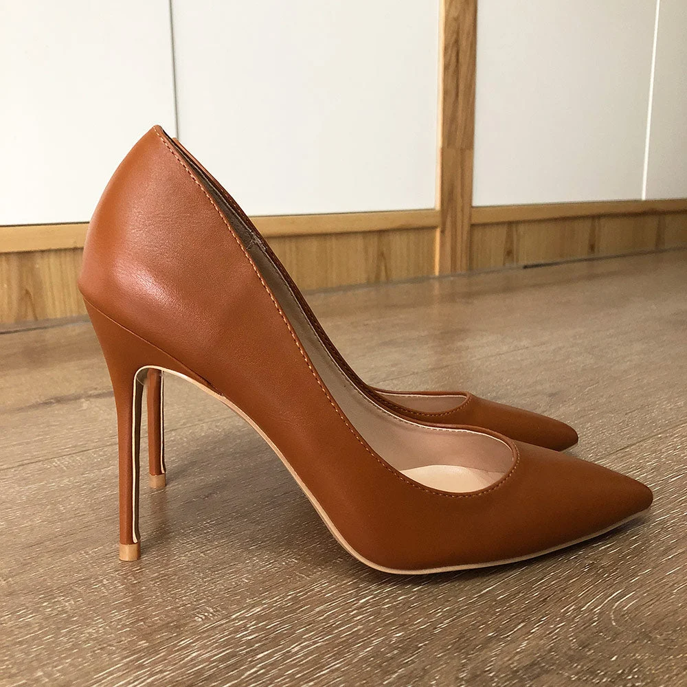 LOURDASPREC Light Brown Women Classic Pointed Toe High Heels Elegant Ladies Slip on Stilettos Pumps Italian Style OL Dress Shoes