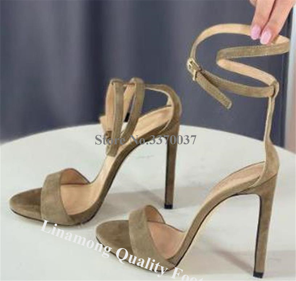 Classical Style Thin Heel Sandals Open Toe Black White Matte Leather Ankle Straps Stiletto Heel Dress Shoes Big Size