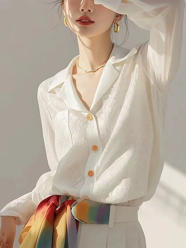 Athvotar Athvotar Temperament White Shirt Long-Sleeved Spring And Autumn New Unique Fashion Beautiful Shirt Early Autumn Women's Chiffon Top