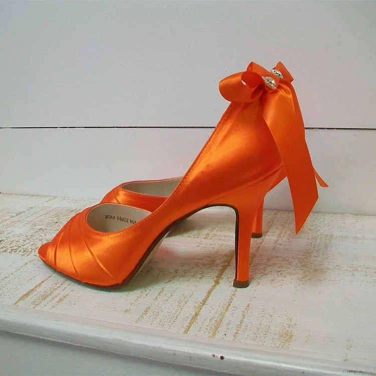 Orange Bow D'orsay Peep Toe Wedding Heels for Bridesmaid Vdcoo