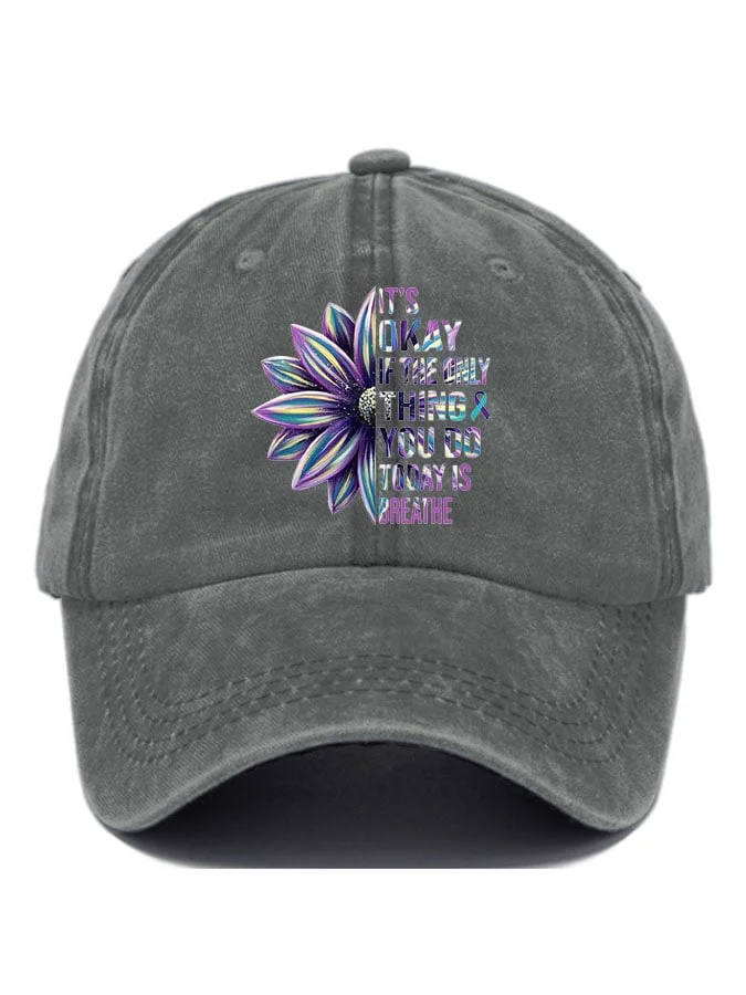 It's Okay If The Only Thing You Do Today Is Breathe Sunflower Print Casual Baseball Cap socialshop