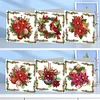 6Pcs Christmas Red Flower DIY Diamond Painting Card for Friends Family Gift