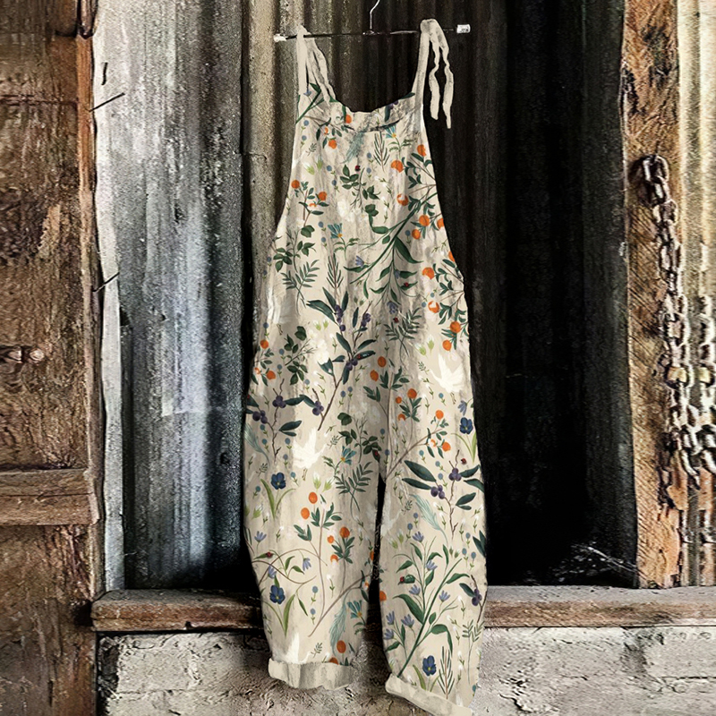 Comstylish Vintage Floral Print Loose Jumpsuit