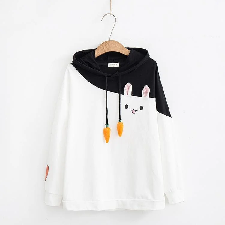 White/Black/Pink Kawaii Bunny Hoodie T-Shirt SP1812629