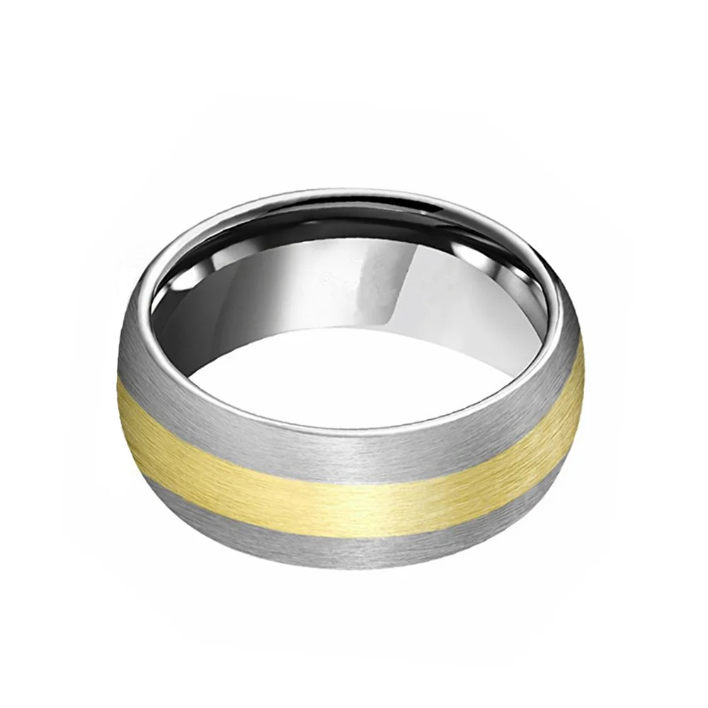 Tungsten Rings For Men 8mm Glod Plated Center Brushed Surface