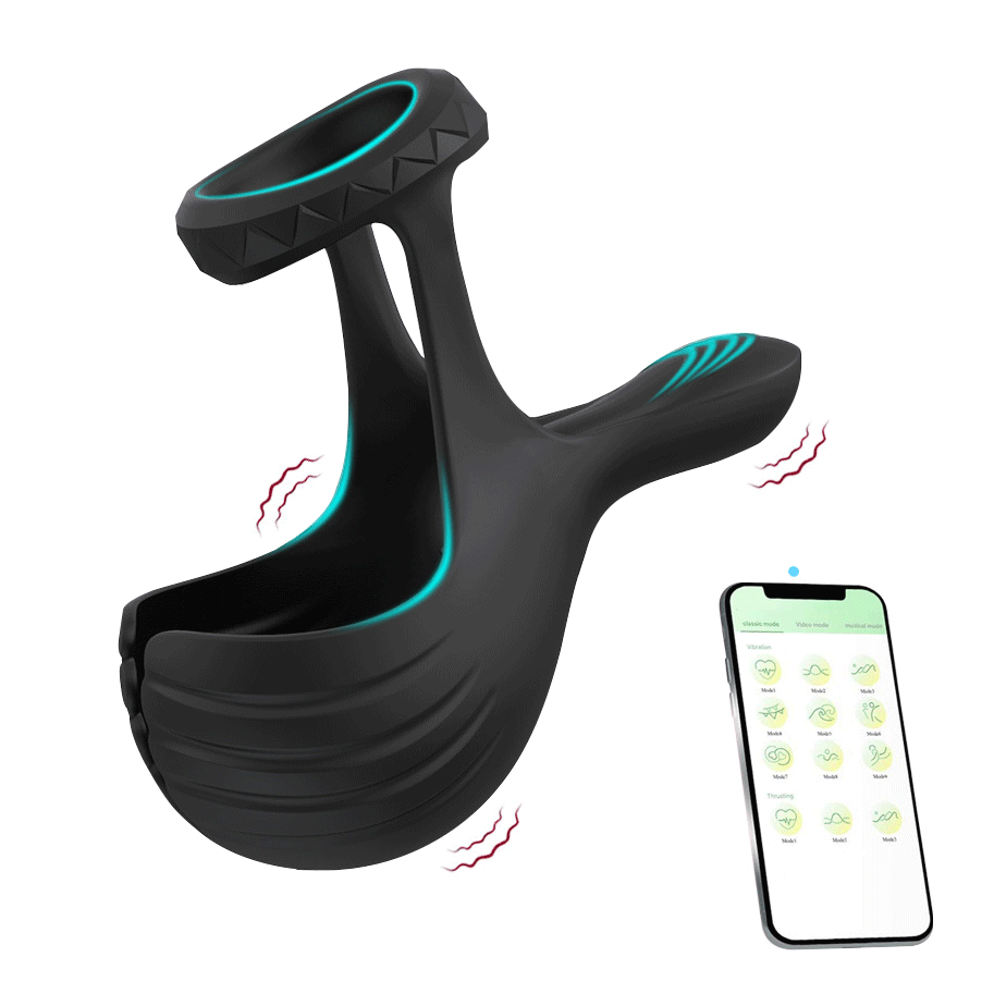 App Remote Control Vibrating Testicle Massager & Penis Ring - Rose Toy