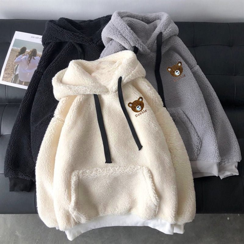 Oversized Fluffy Hoodie Women Winter Sweatshirts Plush Warm Top Double Hoodies Men Pullover Loose Soft Thick Top Streetwear