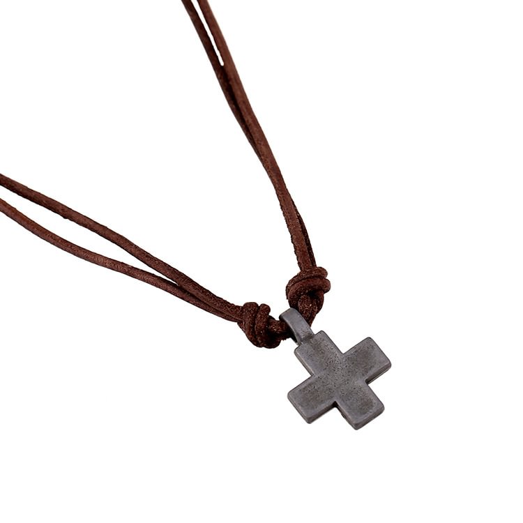 Men's simple retro cross cowhide necklace