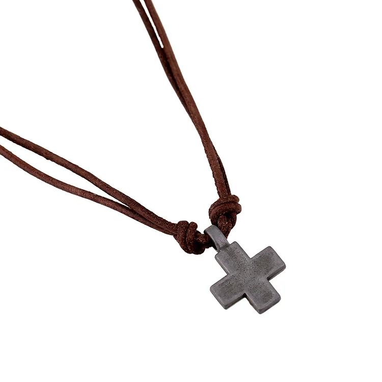 Men's simple retro cross cowhide necklace