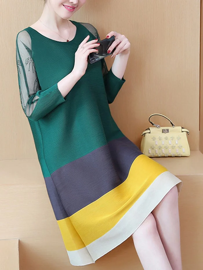 A-line Mesh and Beaded Striped Dress