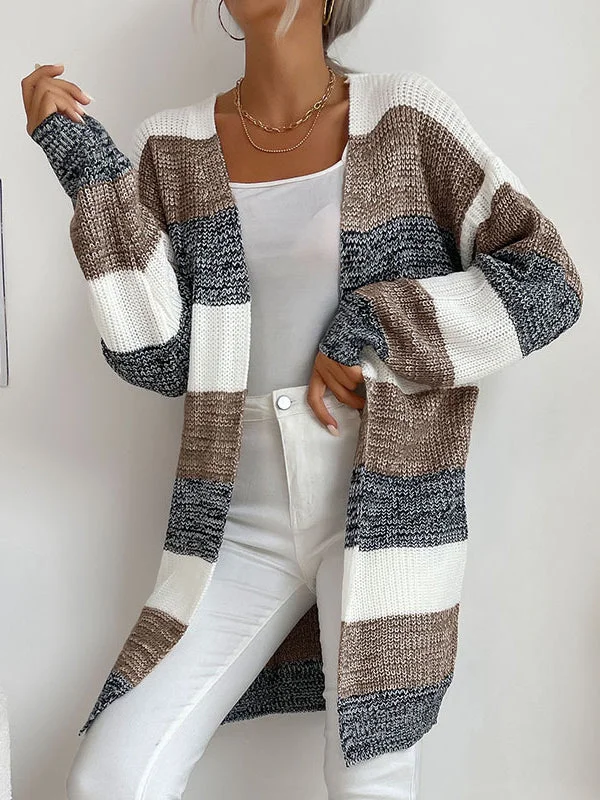 Casual Knit Cardigan Striped Colorblock Sweater Jacket socialshop