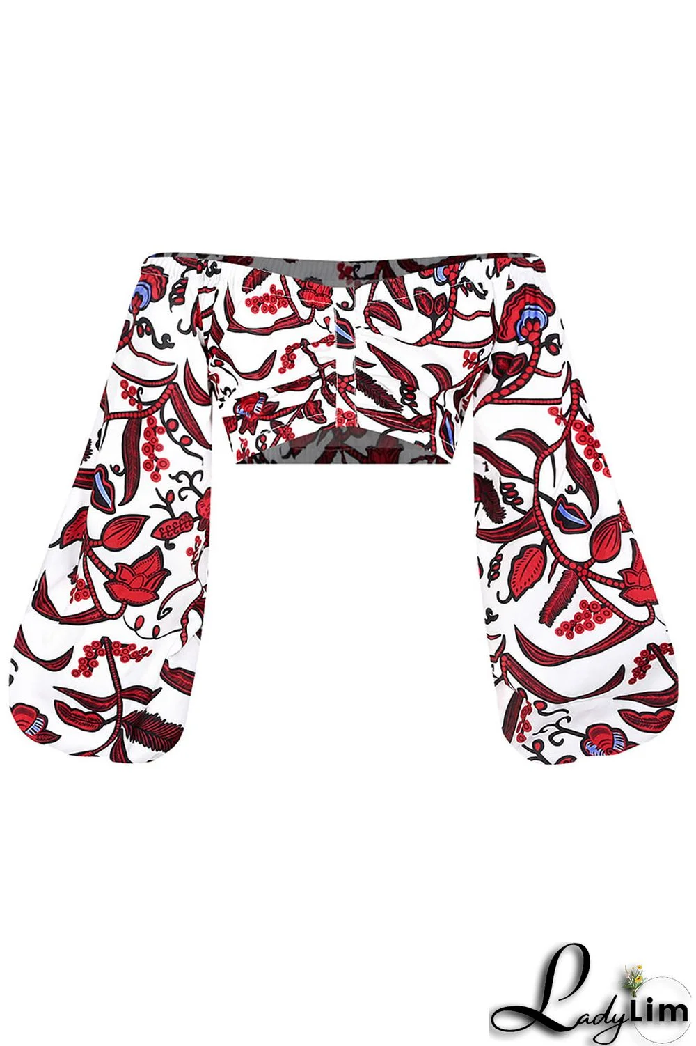 Yellow Vintage Elegant Print Patchwork Off the Shoulder Tops