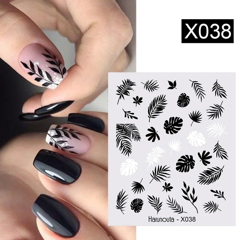 Harunouta Autumn Flowers Leaves Line Patter Nails Sticker Nail Art Decorations Decals Water Transfer Slider Foil Manicures Wraps-Nail Inspo