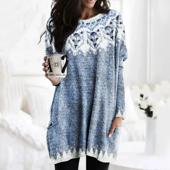 Dog Print Crew Neck Long Sleeve Tunic