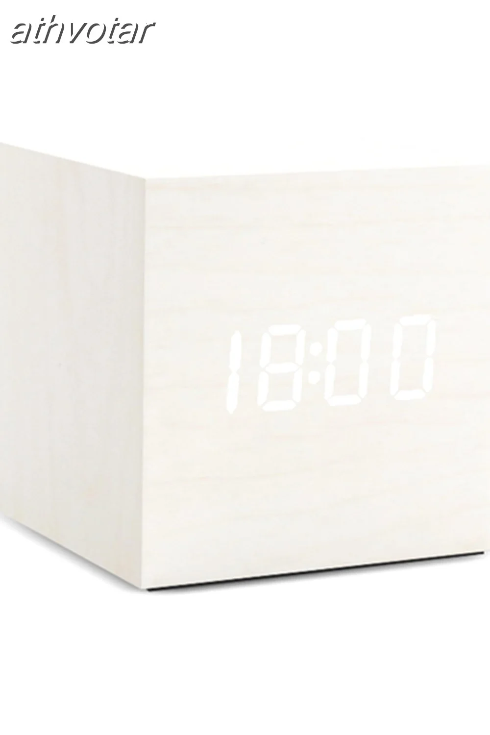 athvotar Clock LED Wooden Table Clock Decor Voice Control Digita Wood Despertador USB/AAA Powered Electronic Desktop Decor Clocks
