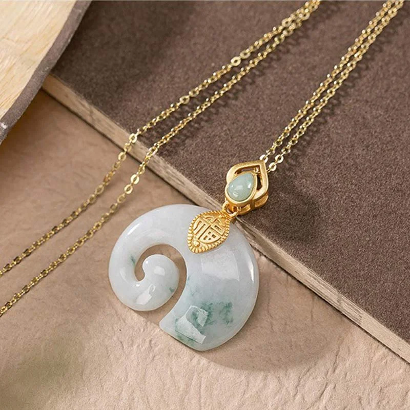 925 Sterling Silver Jade Elephant Abundance Necklace Pendant