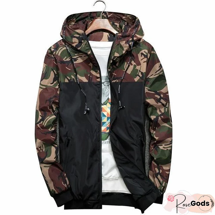 Men's Camouflage Military Casual Zipper Windbreaker Jackets Hooded Coats