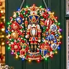 DIY Special Shaped Diamond Painting Wreath, Double-Sided Printing Christmas Nutcracker Wreath Hanging with LED Light Decor Kit 