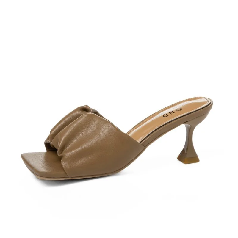 2021 Women Slippers Pleated Summer Light Sexy Open Toe Solid Color Sandals Stiletto Heels Women Luxury Prom Woman Black Shoes