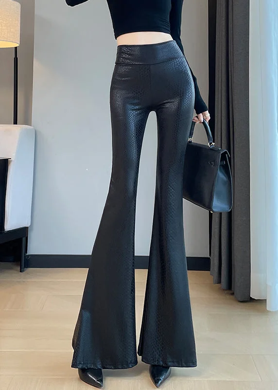 Boutique Black Serpentine Butt Scrunch Bell-bottom Trousers Spring