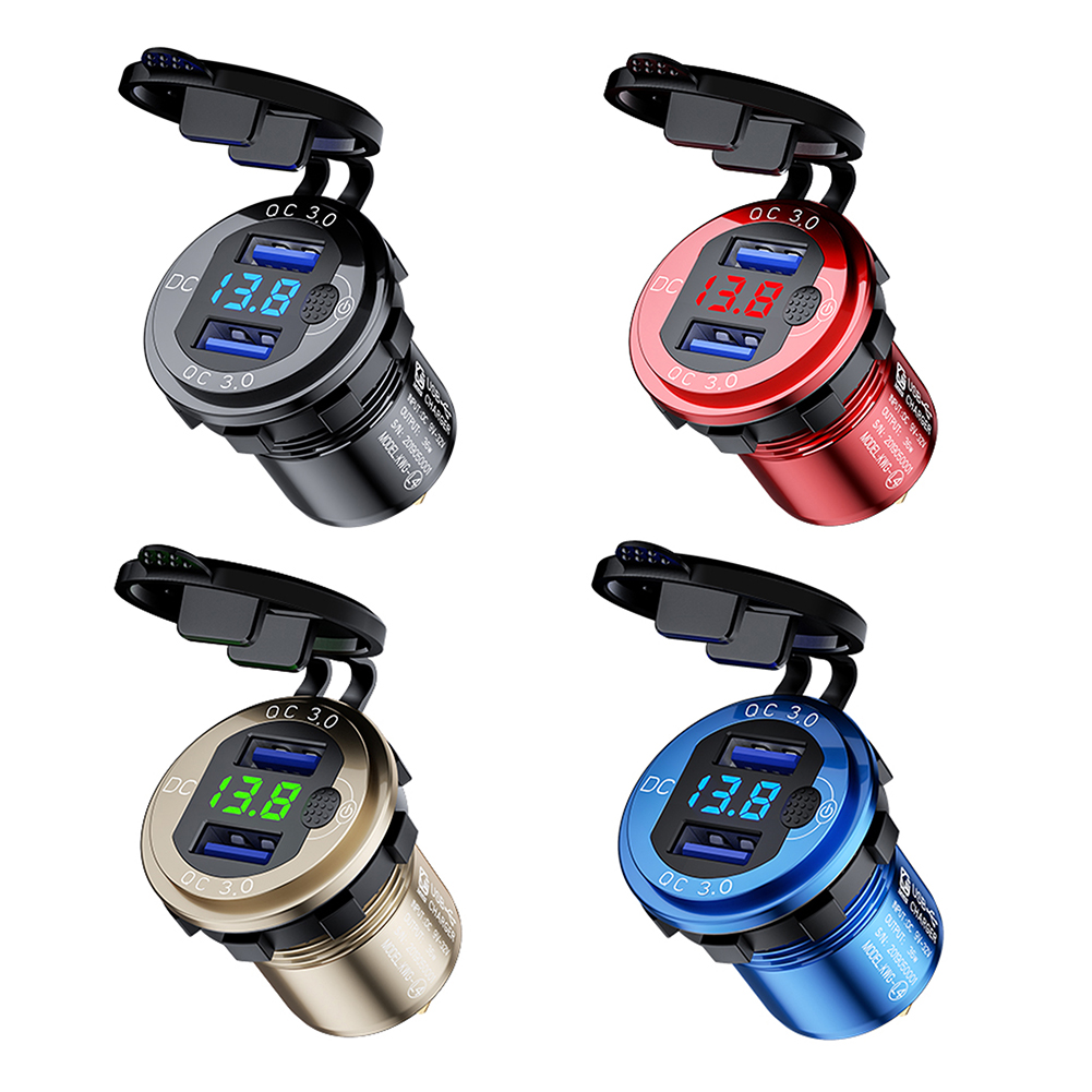 L4 Car Dual USB Charger QC3.0 USB Socket Power Outlet w/ Voltmeter + Switch от Cesdeals WW