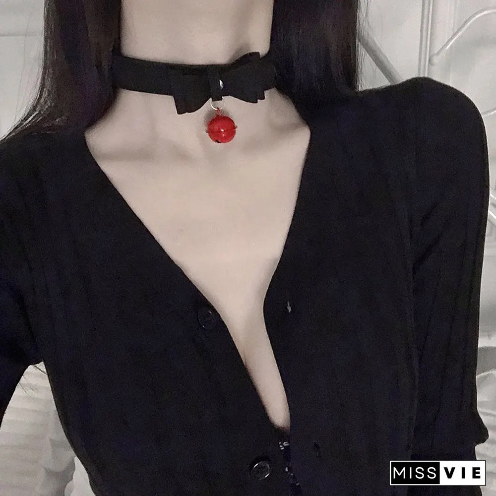 Bow Knot Small Bell Leather Collar