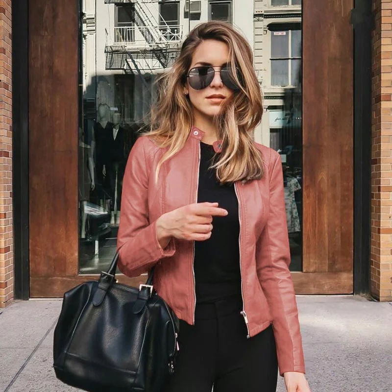Jacket Woman Biker Casual PU Leather Outwear Coat Female Jacket Autumn Leather Jacket Women Slim Soft Moto Jacket Oversize 5XL
