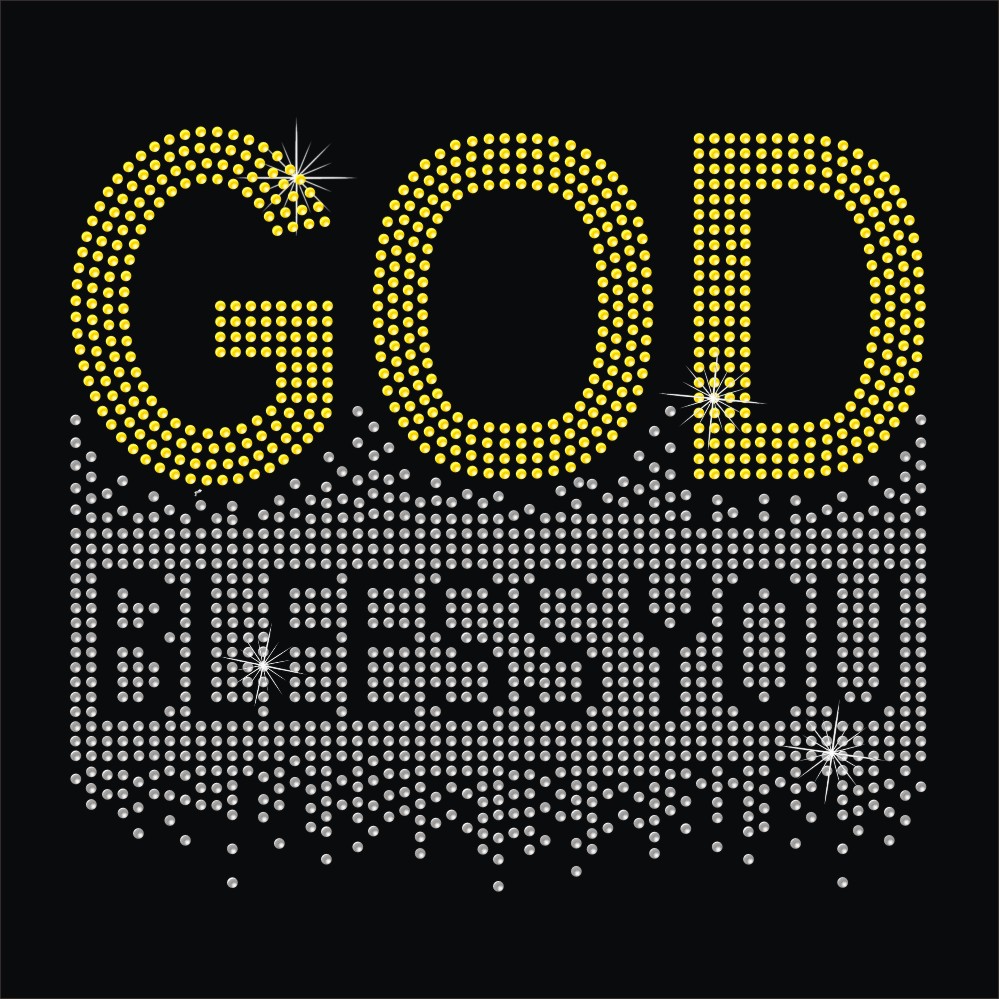 God blessed you crystal hot fix iron on rhinestone heat transfer for decoration