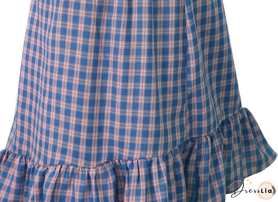 Plaid Irregular High Waist Casual Beach Skirt