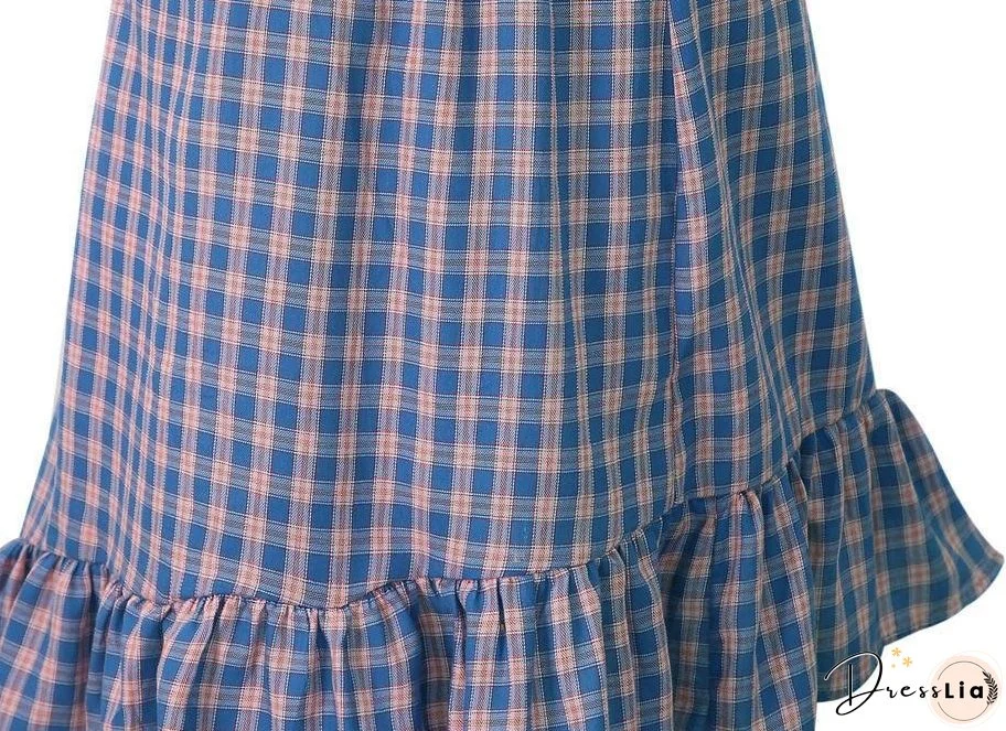Plaid Irregular High Waist Casual Beach Skirt