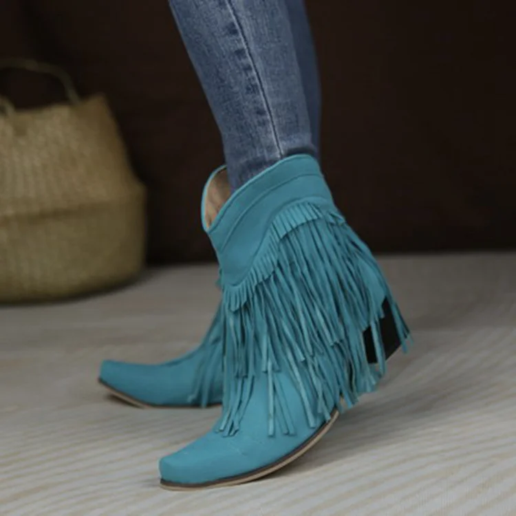 VChics Vintage Western Tassel Mid Heel Boots