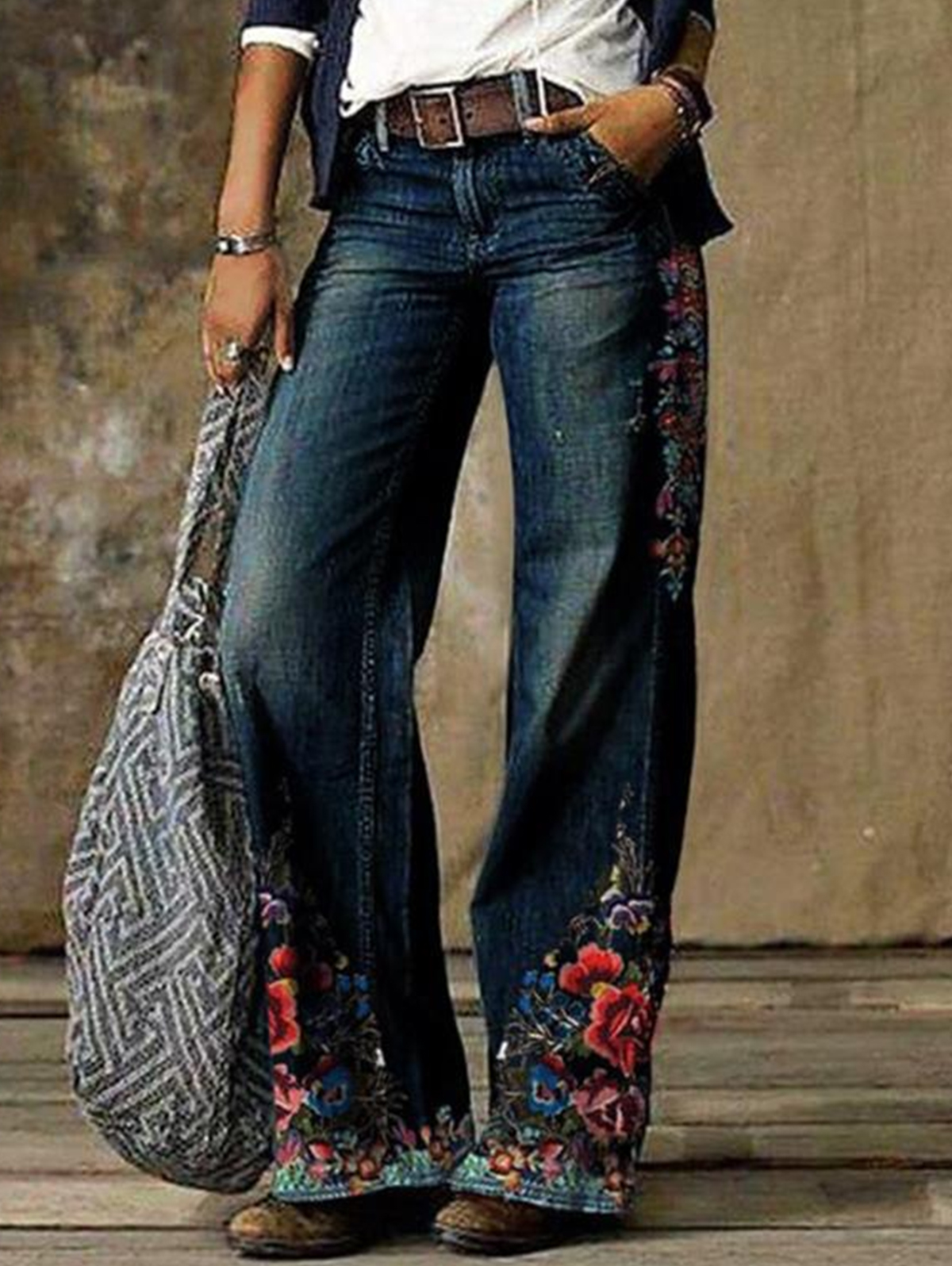 Casual Low Waist Floral Print Wide Leg Pants