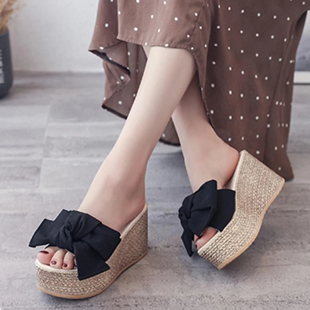 Women Wedge Sandals Solid Thick Bottom Slipper Shoes