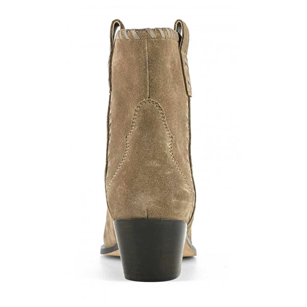 Pointed Toe Block Heel Taupe Braid Short Cowboy Boots for Women