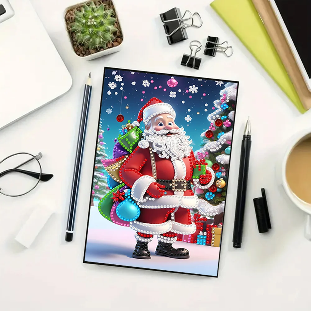 2pcs 50-Page A5 Snowman Santa Claus Diamond Painting Notebook for Adults Gift